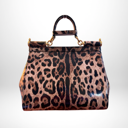 Dolce & Gabbana Sicily Leopard Glossed Shoulder Bag - 15 Day Rental