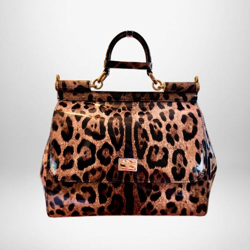 Dolce & Gabbana Sicily Leopard Glossed Shoulder Bag - 15 Day Rental